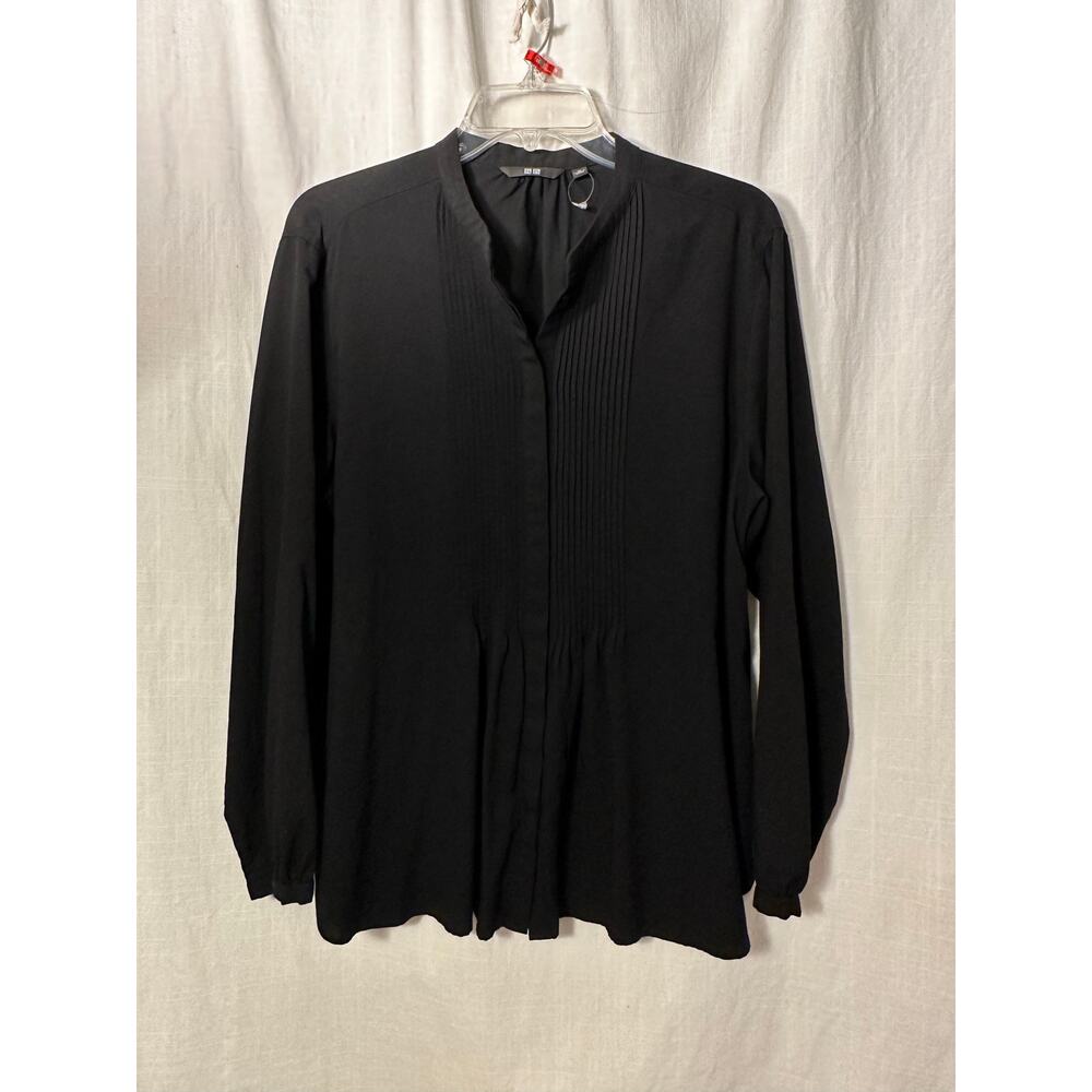 Uniqlo Black Button Up Long Sleeve Shirt Top Pintuck Womens Size XL NWOT